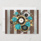 Steampunk Clock- en Turquoise-Rozen op gestreept Aankondiging (Voorkant)