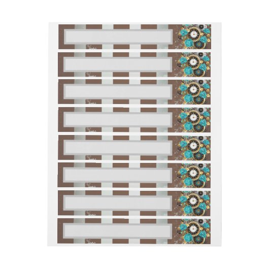 Steampunk Clock- en Turquoise-Rozen op gestreept Adreslabel Wikkel (Vel)