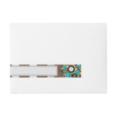 Steampunk Clock- en Turquoise-Rozen op gestreept Adreslabel Wikkel (Voorkant)