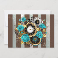 Steampunk Clock- en Turquoise-Rozen op gestreept