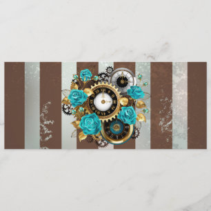 Steampunk Clock- en Turquoise-Rozen op gestreept Advieskaart