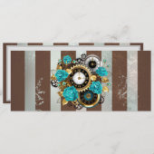 Steampunk Clock- en Turquoise-Rozen op gestreept Advieskaart (Voorkant / Achterkant)