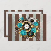 Steampunk Clock- en Turquoise-Rozen op gestreept Advieskaart (Voorkant / Achterkant)