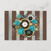 Steampunk Clock- en Turquoise-Rozen op gestreept Advieskaart (Voorkant)