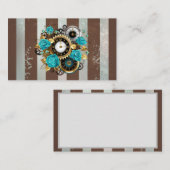 Steampunk Clock- en Turquoise-Rozen op gestreept Advieskaart (Voorkant / Achterkant)