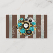 Steampunk Clock- en Turquoise-Rozen op gestreept Advieskaart (Voorkant)