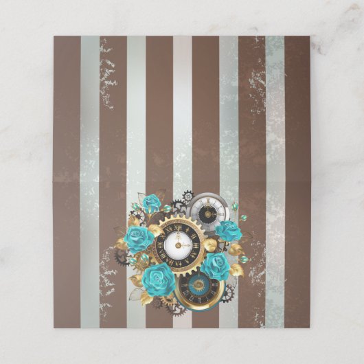 Steampunk Clock- en Turquoise-Rozen op gestreept Afsprakenkaart (Buitenkant ongevouwen)