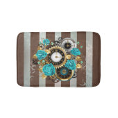 Steampunk Clock- en Turquoise-Rozen op gestreept Badmat (Voorkant)