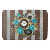 Steampunk Clock- en Turquoise-Rozen op gestreept Badmat (Voorkant)