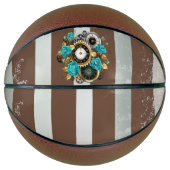 Steampunk Clock- en Turquoise-Rozen op gestreept Basketbal (Voorkant)