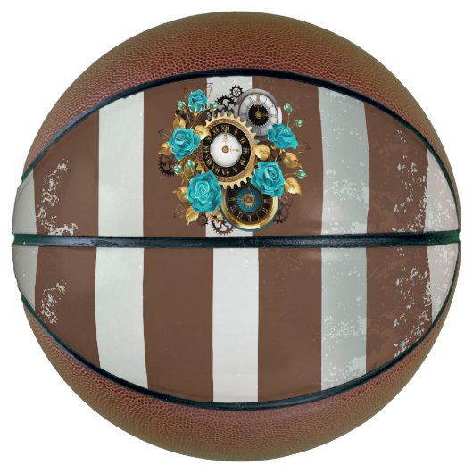 Steampunk Clock- en Turquoise-Rozen op gestreept Basketbal (Voorkant)