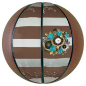 Steampunk Clock- en Turquoise-Rozen op gestreept Basketbal (Verticaal)