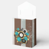 Steampunk Clock- en Turquoise-Rozen op gestreept Bedankdoosjes (Geopend)