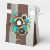 Steampunk Clock- en Turquoise-Rozen op gestreept Bedankdoosjes (Achterkant)