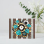 Steampunk Clock- en Turquoise-Rozen op gestreept Bedankkaart (Staand voorkant)