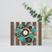 Steampunk Clock- en Turquoise-Rozen op gestreept Briefkaart (Staand voorkant)