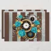 Steampunk Clock- en Turquoise-Rozen op gestreept Briefpapier (Voorkant / Achterkant)