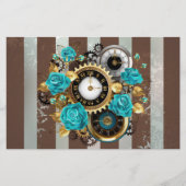 Steampunk Clock- en Turquoise-Rozen op gestreept Briefpapier (Voorkant)