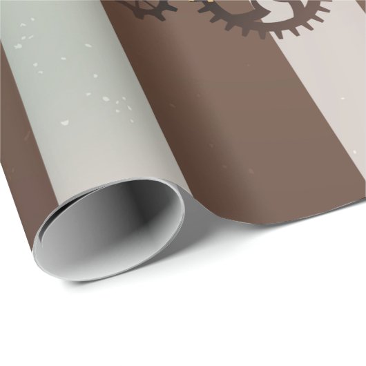 Steampunk Clock- en Turquoise-Rozen op gestreept Cadeaupapier (Rol Hoek)