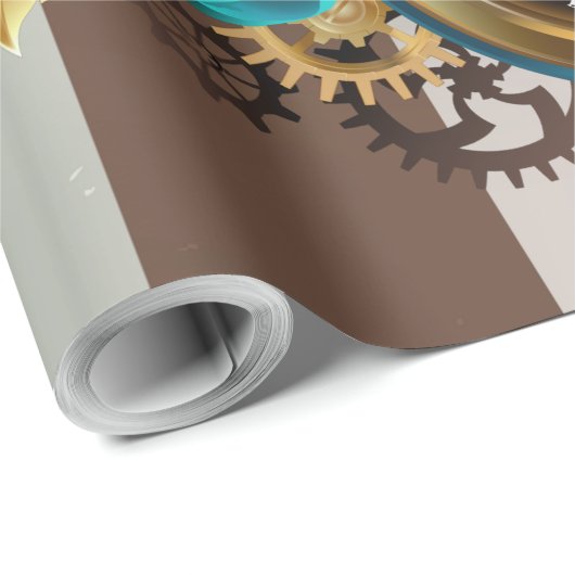 Steampunk Clock- en Turquoise-Rozen op gestreept Cadeaupapier (Rol Hoek)