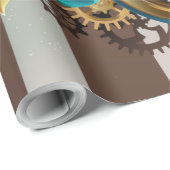 Steampunk Clock- en Turquoise-Rozen op gestreept Cadeaupapier (Rol Hoek)