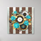 Steampunk Clock- en Turquoise-Rozen op gestreept Canvas Afdruk (Voorkant)
