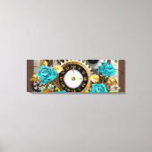 Steampunk Clock- en Turquoise-Rozen op gestreept Canvas Afdruk (Voorkant)