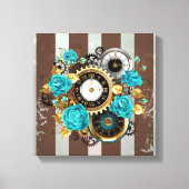Steampunk Clock- en Turquoise-Rozen op gestreept Canvas Afdruk (Voorkant)