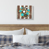 Steampunk Clock- en Turquoise-Rozen op gestreept Canvas Afdruk (Insitu (Slaapkamer))