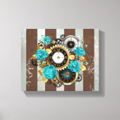 Steampunk Clock- en Turquoise-Rozen op gestreept Canvas Afdruk (Voorkant)