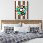 Steampunk Clock- en Turquoise-Rozen op gestreept Canvas Afdruk (Insitu (Slaapkamer))
