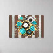 Steampunk Clock- en Turquoise-Rozen op gestreept Canvas Afdruk (Voorkant)