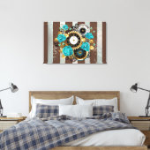 Steampunk Clock- en Turquoise-Rozen op gestreept Canvas Afdruk (Insitu (Slaapkamer))