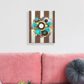 Steampunk Clock- en Turquoise-Rozen op gestreept Canvas Afdruk (Insitu (Woonkamer))