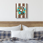 Steampunk Clock- en Turquoise-Rozen op gestreept Canvas Afdruk (Insitu (Slaapkamer))