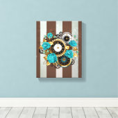 Steampunk Clock- en Turquoise-Rozen op gestreept Canvas Afdruk (Insitu (Houten vloer))