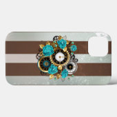 Steampunk Clock- en Turquoise-Rozen op gestreept Case-Mate iPhone Case (Achterkant (horizontaal))