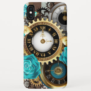 Steampunk Clock- en Turquoise-Rozen op gestreept Case-Mate iPhone Case