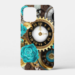 Steampunk Clock- en Turquoise-Rozen op gestreept Case-Mate iPhone Case
