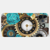 Steampunk Clock- en Turquoise-Rozen op gestreept Case-Mate iPhone Case (Achterkant (horizontaal))