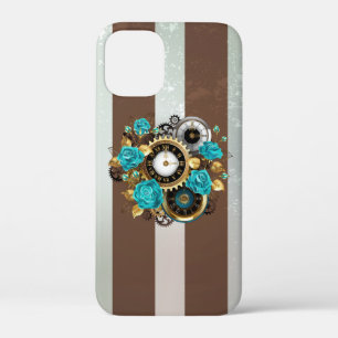 Steampunk Clock- en Turquoise-Rozen op gestreept Case-Mate iPhone Case