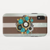 Steampunk Clock- en Turquoise-Rozen op gestreept Case-Mate iPhone Case (Achterkant (horizontaal))