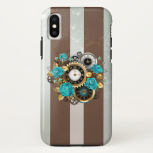 Steampunk Clock- en Turquoise-Rozen op gestreept Case-Mate iPhone Case