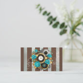 Steampunk Clock- en Turquoise-Rozen op gestreept Contactkaartje (Staand voorkant)