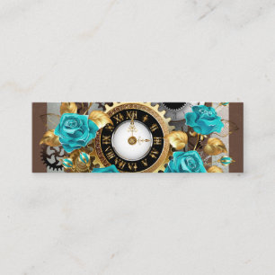 Steampunk Clock- en Turquoise-Rozen op gestreept Contactkaartje