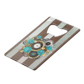 Steampunk Clock- en Turquoise-Rozen op gestreept Creditkaart Flessenopener (Achterkant Gekanteld)