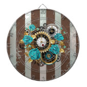 Steampunk Clock- en Turquoise-Rozen op gestreept Dartbord (Voorkant)
