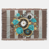Steampunk Clock- en Turquoise-Rozen op gestreept Deken (Voorkant)