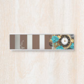Steampunk Clock- en Turquoise-Rozen op gestreept Deurbordje (Voorkant)