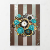 Steampunk Clock- en Turquoise-Rozen op gestreept Drieluik Programma (Cover)